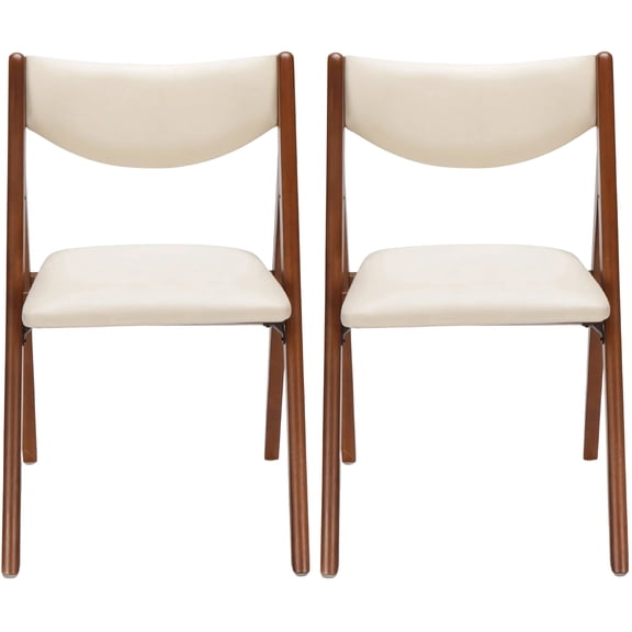 Stakmore Comfort Modern Off White Vinyl and Cherry Frame Adult Folding Chair