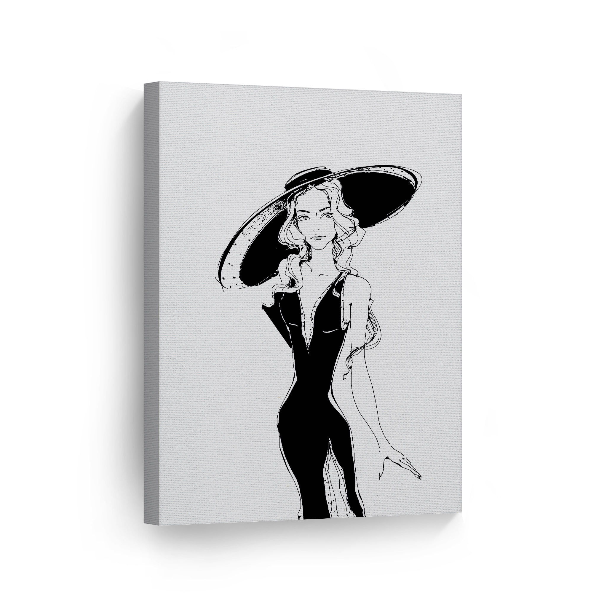 Black White Lady Classical Print Wall Art Canvas Painting Modern Girl Room Decor 