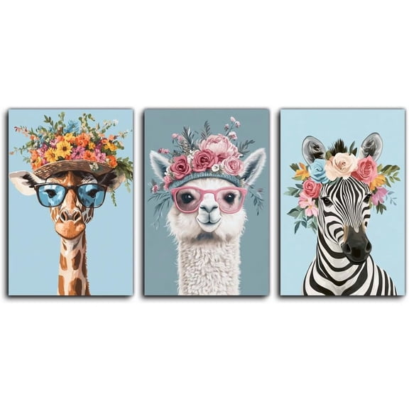 3 Pieces Set Funny Animals Canvas Wall Art Print - Framed Modern Creative Art Picture, Wall Decor for Living Room Bedroom Office Artwork (8W X 12L)