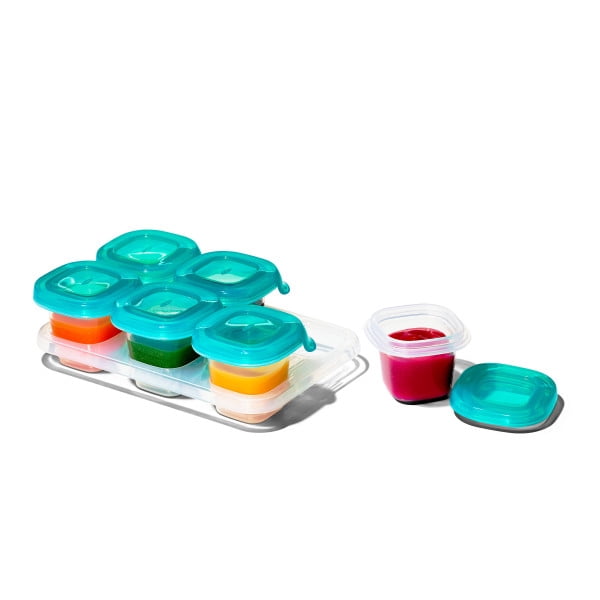OXO Tot Silicone Baby Blocks Food Storage Containers, 2 oz, Teal, 6-pack, for Infants Ages 0-12 Months