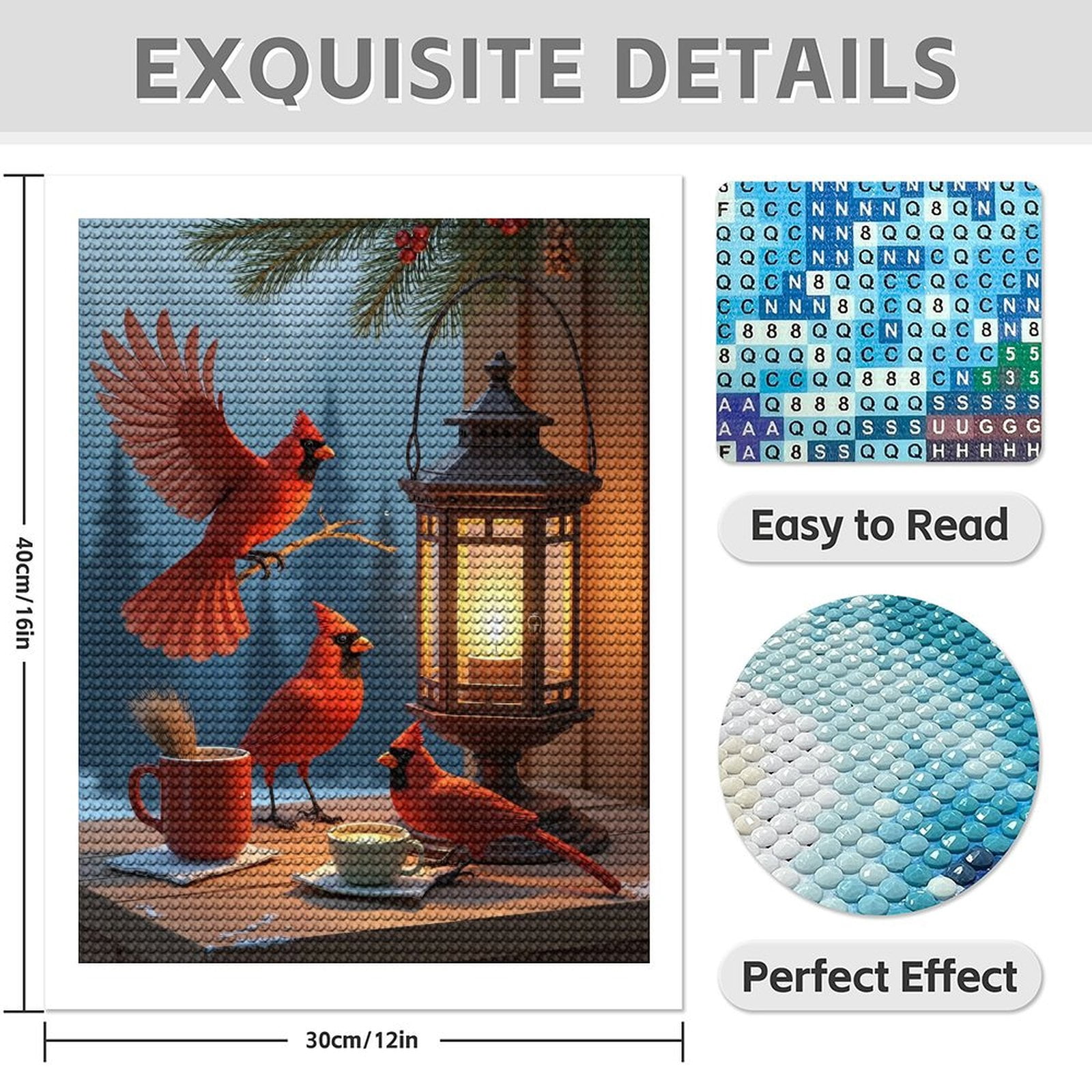 Diamond Art Kits for Adults - Modern Cardinal Bird Red Print No.68 5D Frameless Dimond Painting Kit for Adults Beginner, Round Diamond Kits for Home Wall Decor, Gift for Women
