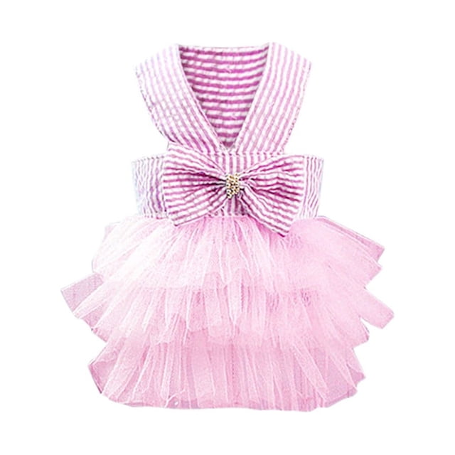 Pet Dog Summer Stripe Print Dress Cute Bow Sling Design Polyester Material for Small Medium Dogs Cats