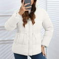 thumbnail image 6 of Plus Size Winter Coat for Women Solid Color Hooded Drawstring Zipper Button Jacket with Pocket Hooded Puffer Jacket(White L), 6 of 7
