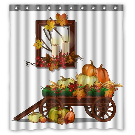 YKCG Thanksgiving Rich Harvest Autumn Festival Shower Curtain Waterproof Fabric Bathroom Shower Curtain 66x72 inches