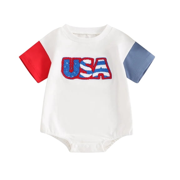 Ulanda Baby Boy Girl 4th of July Outfit Newborn Oversized USA Romper American Flag Onesie Independence Day Outfit (White, 6-12 Months)