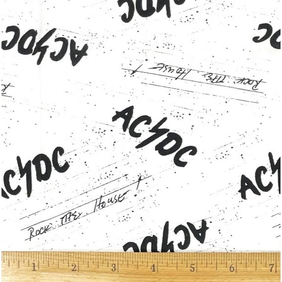 1 Fat Quarter - AC/DC Rock the House on White Cotton Fabric - 21" X 18"
