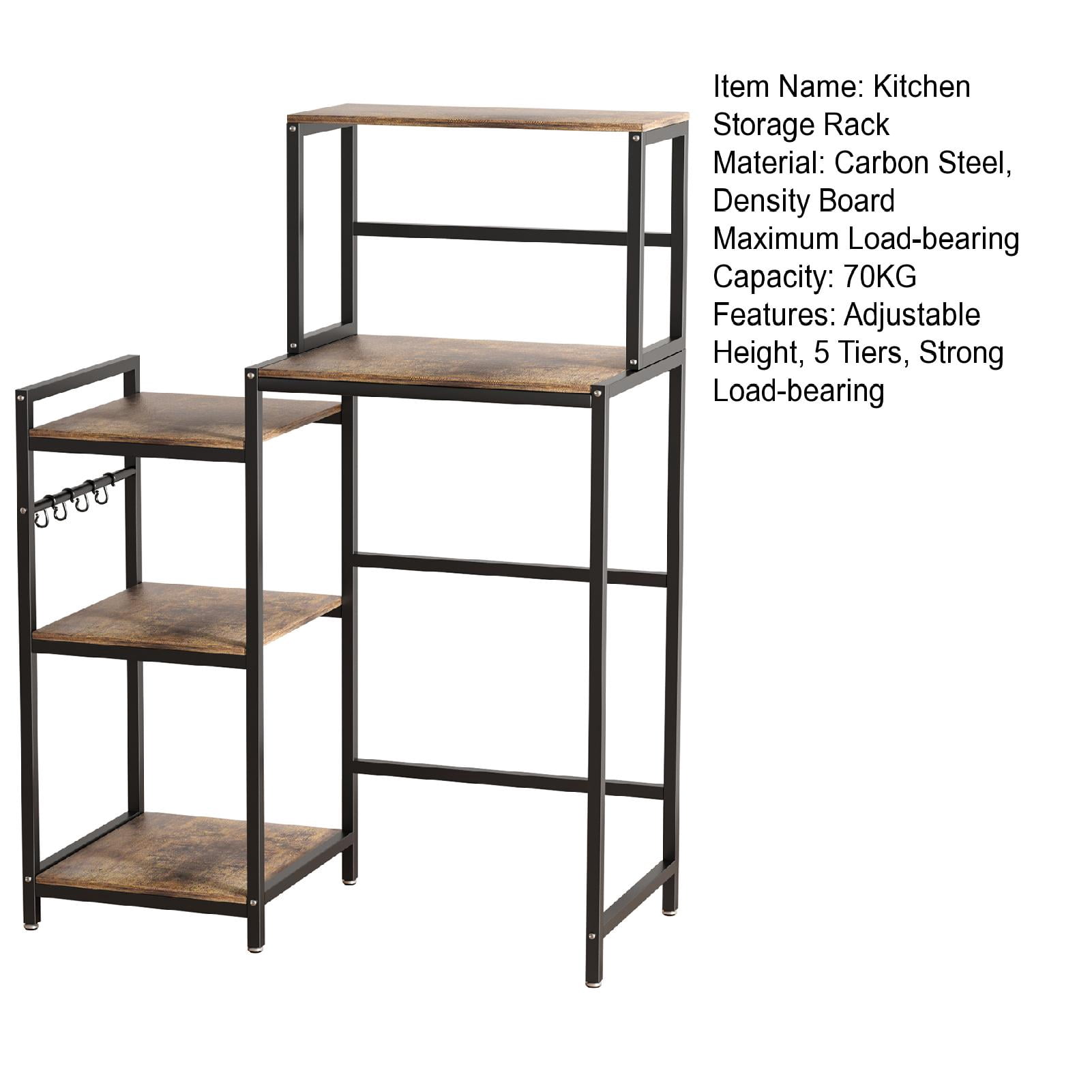 Yedigre 5-Tier Kitchen Storage Rack, Adjustable Heavy Duty Microwave Stand with Shelves for Mini Fridge, Carbon Steel Utility Cart for Dorm & Home