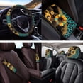 thumbnail image 3 of Yuyamidu 14 PCS Green Leopard Print Car Seat Covers Set Sunflower Steering Wheel Cover Seat Belt Covers Car Armrest Cover Cushion Coasters Headrest Covers Keychain, 3 of 6