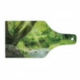 thumbnail image 1 of Forest Cutting Board, Stream Cascade in Tropical Forest Among Trees Jungle Woodland Serene Landscape, Tempered Glass Cutting and Serving Board, Wine Bottle Shape, Brown Lime Green, by Ambesonne, 1 of 1