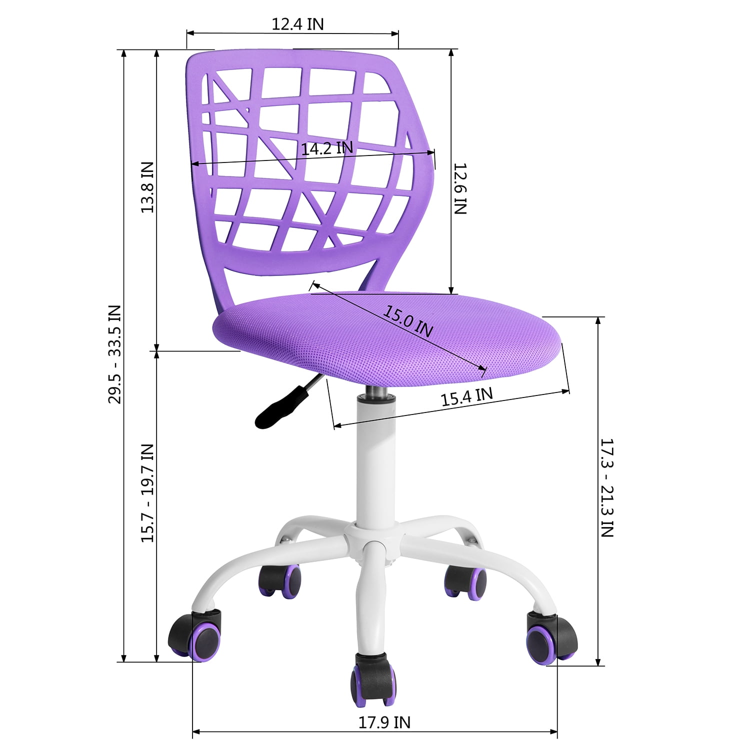 Homy Casa Teen Desk Chair, Adjustable Swivel Study Chair with Wheels, Ergonomic Backrest, Purple