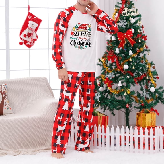 Wancir Christmas Men Family Matching Christmas Pajamas Set Holiday Santa Claus Sleepwear Xmas PJS Set