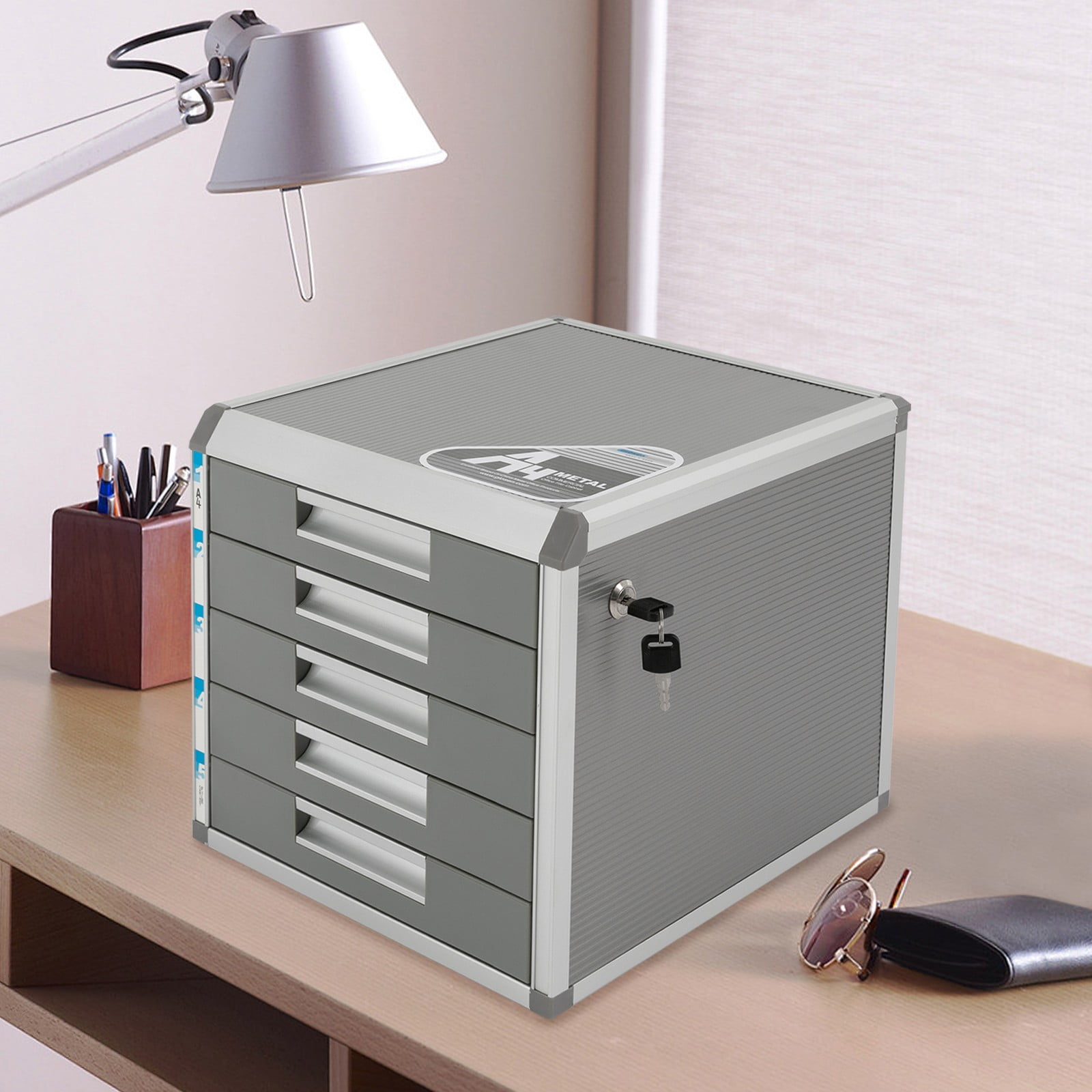 ToppiJoy 5 Tiers Drawer File Cabinet, Lockable Drawer Organizer ,Aluminum Alloy File Organizer for Homes,Offices, Hospitals, Schools 12.4*13.8*11.7in