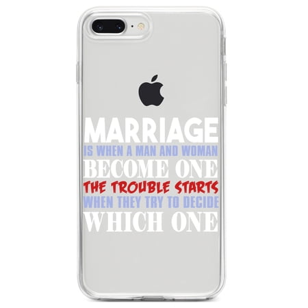 DistinctInk Clear Shockproof Hybrid Case for iPhone 7 PLUS / 8 PLUS (5.5 Screen) TPU Bumper Acrylic Back Tempered Glass Screen Protector - Marriage Trouble Starts