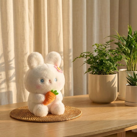 White Plush Easter Bunny Stuffed Animal Bunny Animal with Carrot Short Plush Toys for Easter Basket Gift