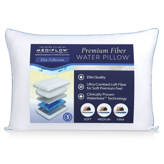 Mediflow Water Pillow - Elite Collection, Fiber Pillow. Orthopedic Pillow for Neck Pain Relief, Adjustable Water Pillow for Sleeping. (Single Pillow)