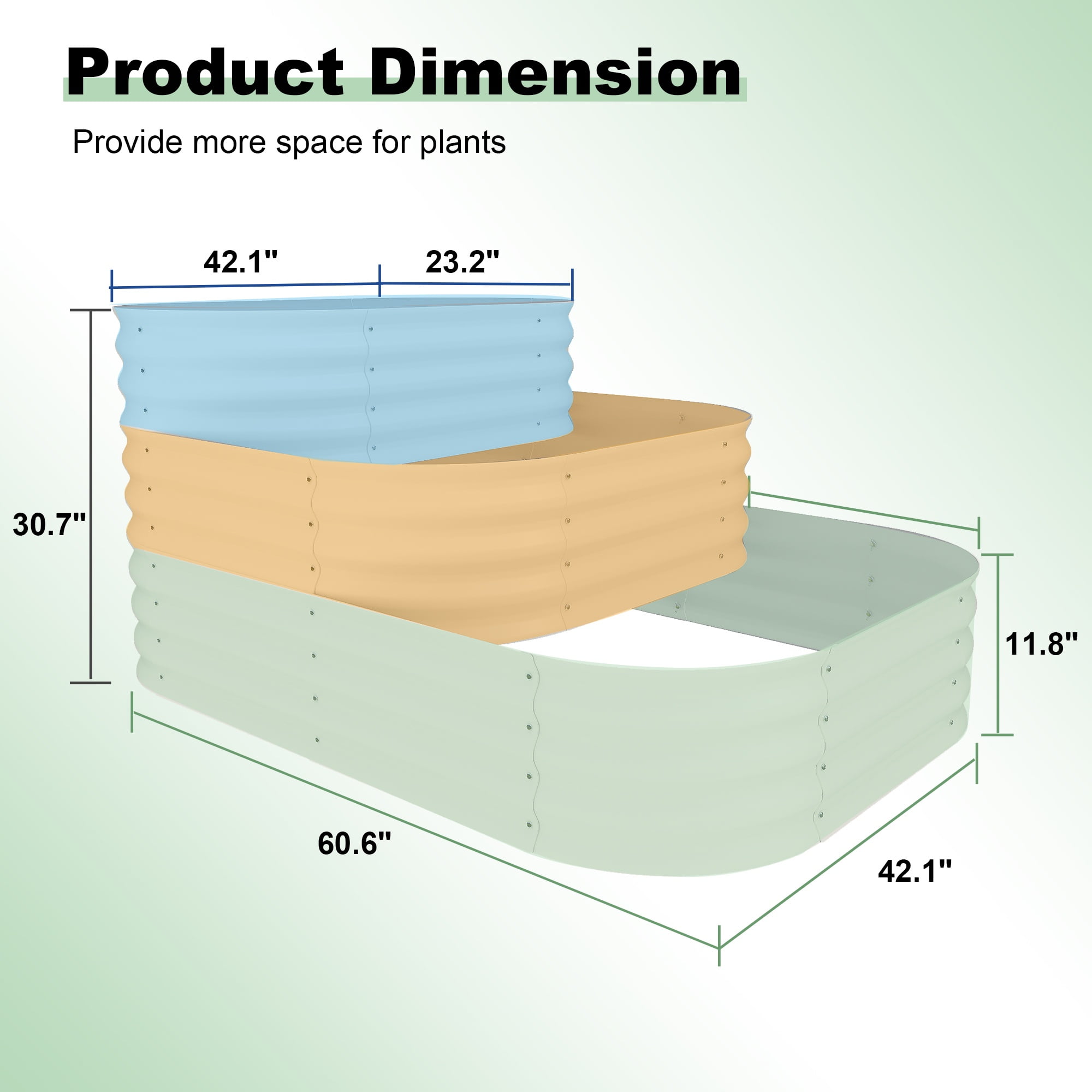 Riedhoff 3 Tiered Raised Garden Bed Kit, Galvanized Steel, 60.6 x 42.1 x 30.7 inch, Off-white