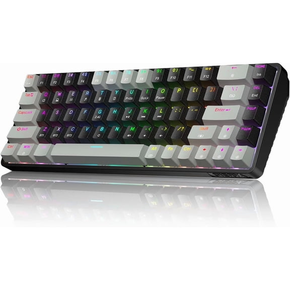 DK68 60% Mechanical Gaming Keyboard, 3 Modes /2.4GHz/USB-C with Red Linear , RGB Backlit, Anti-Ghosting, 68-Key Compact mini keyboard for Windows/macOS/Linux- Grey/Black