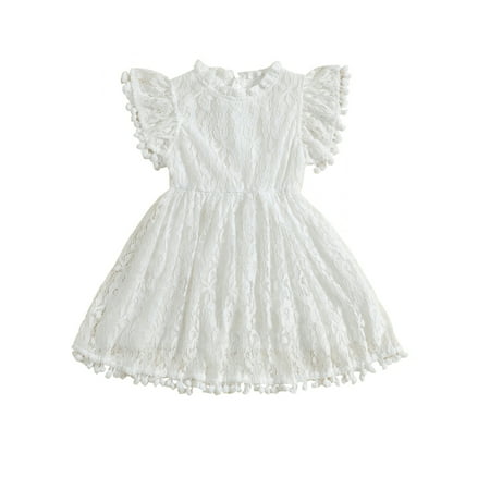 

Thaisu Toddler Baby Girls Summer A-line Dress Short Sleeve O Neck Lace Tassel Dresses