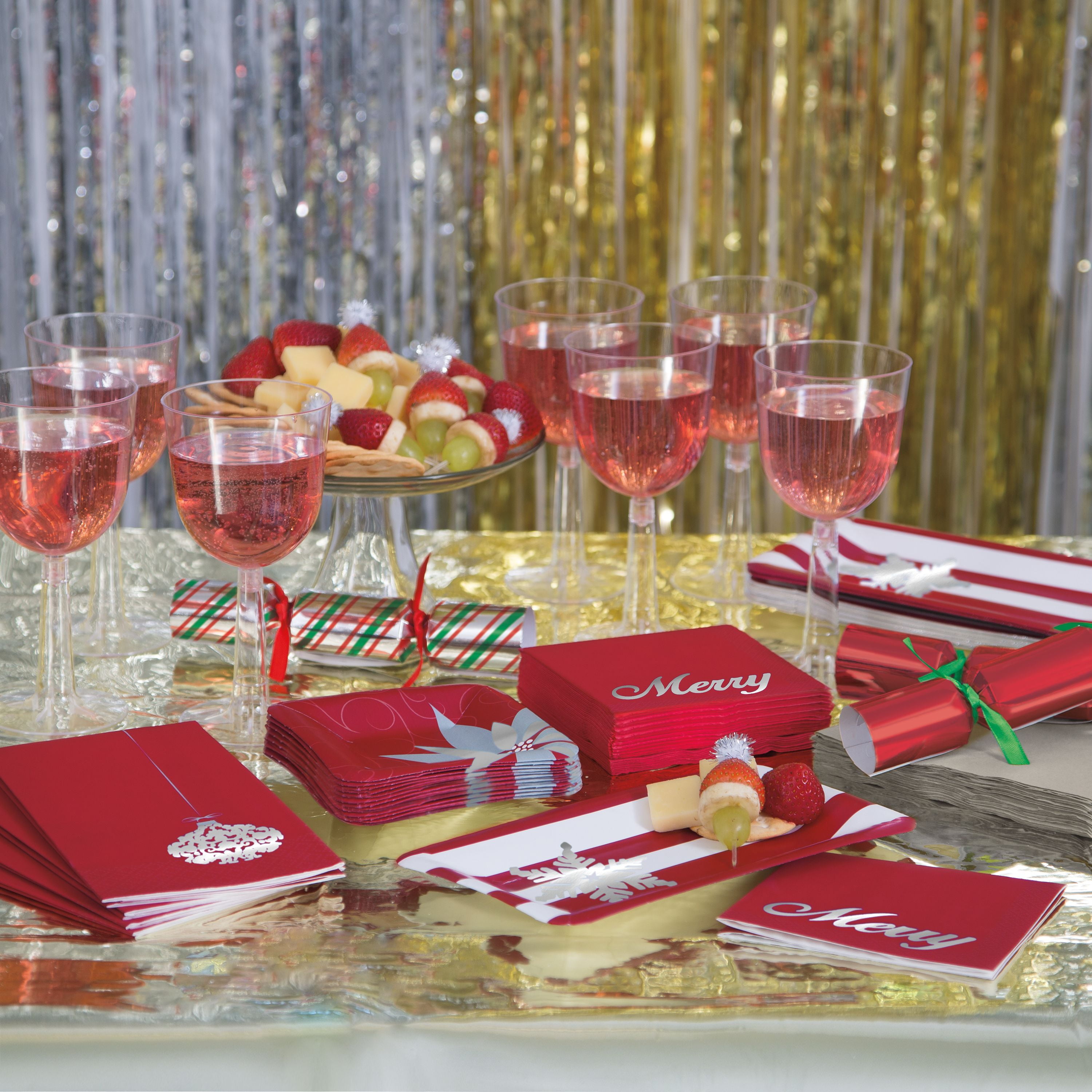 Red/Silver Unique Foil Elegant Christmas Paper Guest Napkins 16 Count