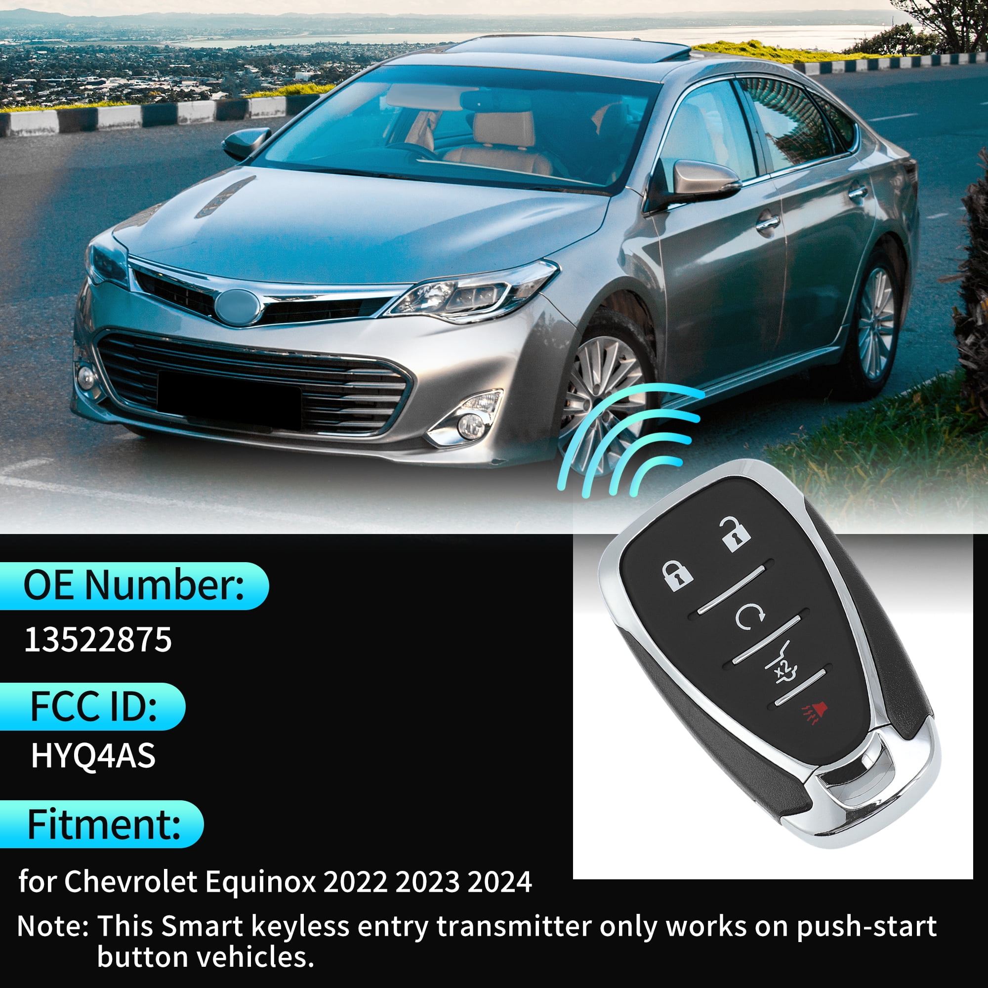 Unique Bargains HYQ4AS 315 MHz Replacement Keyless Entry Remote Smart Key Fob for Chevrolet Equinox 2022 2023 2024 No.13522875 5 Buttons