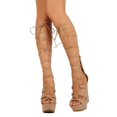 thumbnail image 2 of Breckelles EH41 Women Leatherette Open Toe Knee High Tie Up Gladiator Platform Wedge Sandal, 2 of 3
