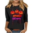 thumbnail image 2 of Sriper Halloween Women Crew Neck Tops Solid Color Tunic Blouses for Leggings Machine Washable Elbow Length Blouses Business Casual Plus Size Camisetas Mujer Multicolor 5X, 2 of 5