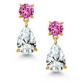 thumbnail image 2 of Gem Stone King 18K Yellow Gold Plated Silver White Created Sapphire and Pink Created Sapphire Earrings for Women | 8.98 Cttw | Gemstone September Birthstone | Pear Shape 12X8MM, 2 of 4