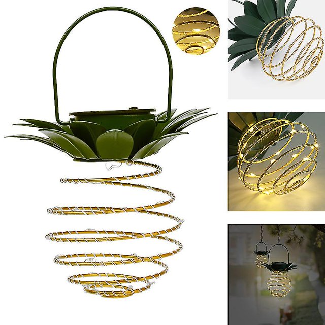 Paquete de 2 luces solares de 60 Led, farol colgante de piña para árboles, decoración de fiesta en balcón