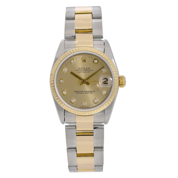 Pre-Owned Rolex Datejust 31MM 6824 Champagne Diamond Dial Fluted Bezel Two Tone Yellow Gold Oyster Bracelet