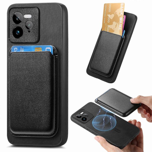 Compatible with Realme GT 7 Pro 5G Phone Case Removable Magnetic Card Holder Leather Phone Back Cover - Black