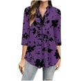 thumbnail image 2 of Womens Tops Floral Printed 3/4 Sleeve V-Neck Casual Blouse Top Purple L,Tops for Women, 2 of 5