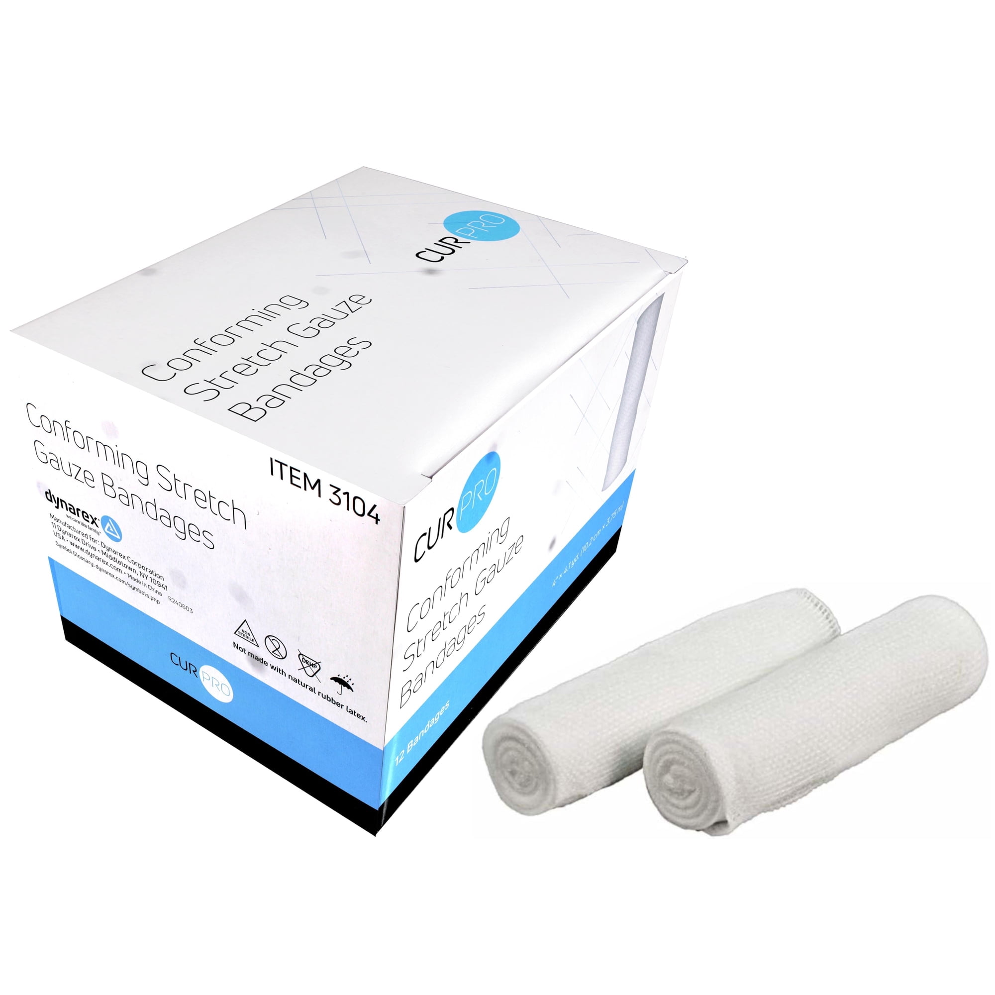 Dynarex CUR PRO Conforming Stretch Gauze Bandages 4 Inch x 4.1 Yard 12 Count