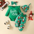 thumbnail image 2 of TAIAOJING Children's Cartoon Sportswear Suit Christmas Baby 4 Piece Set Long Sleeve Letter Triangle Jumpsuit Christmas Pants Hat And Hair Band Outfits 9-12 Months, 2 of 6