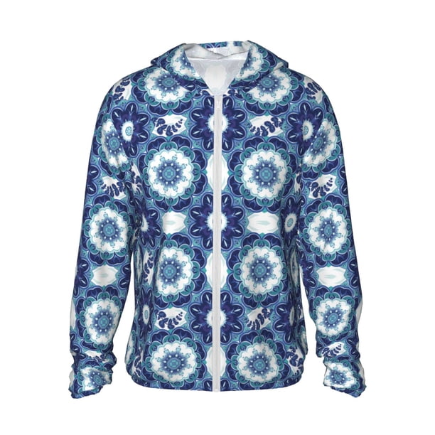 Fotbe Vintage Blue Chaqueta con Protección Solar UPF 50+ para Hombre y Mujer, Camisa con Capucha y Bolsillos-Medium