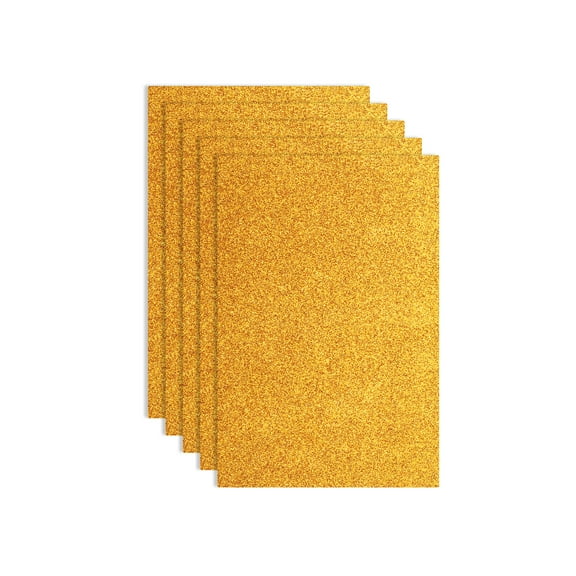 5 Pack Gold Glitters Foam Sheets, 8 x 12 Inch Self-Adhesive Sparkle EVA Foam Sheets for Crafting(1.5mm Thick)