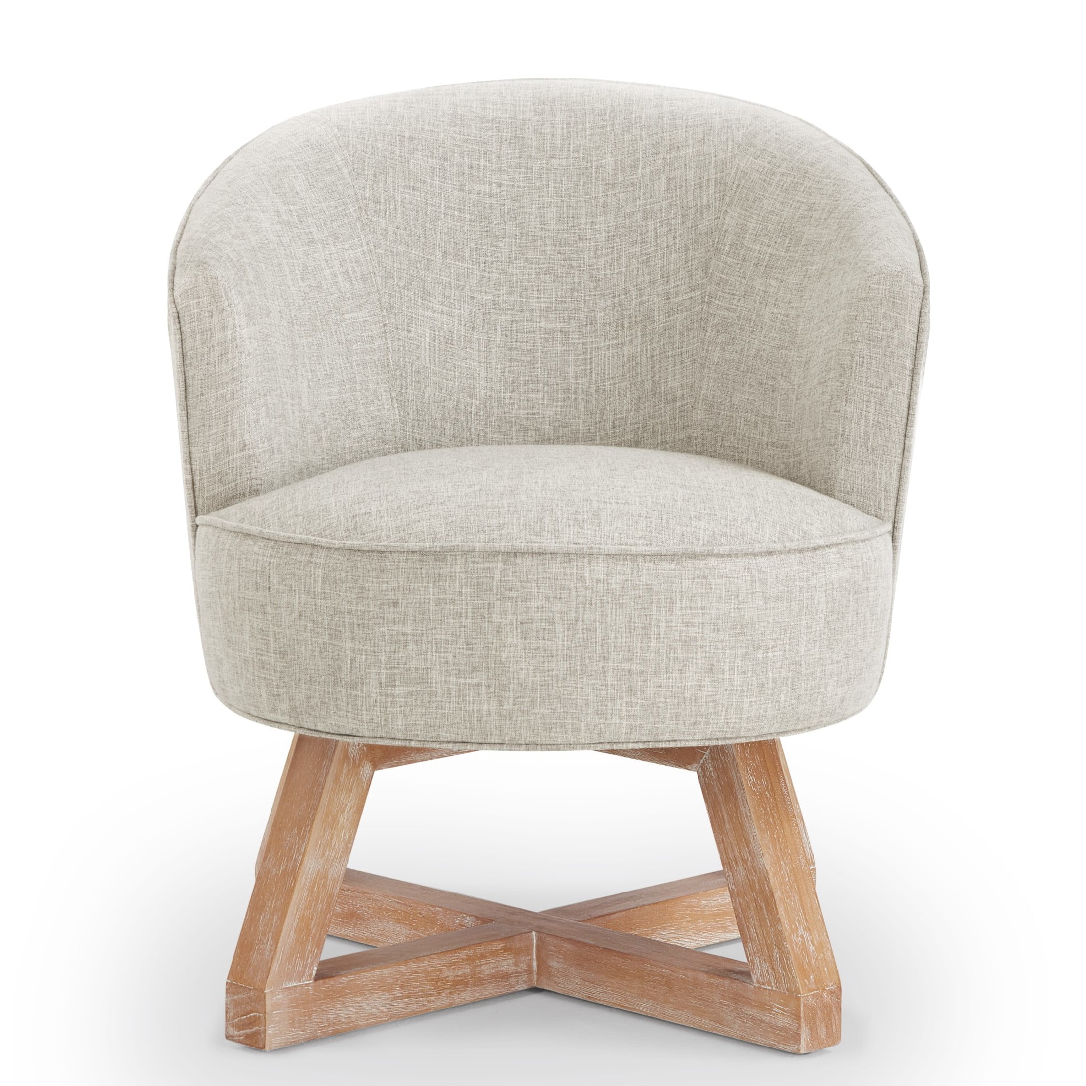 Aurora Classic 360° Linen Upholstered Swivel Accent Chair with Solid Wood Cross-Shaped Legs, Light Gray