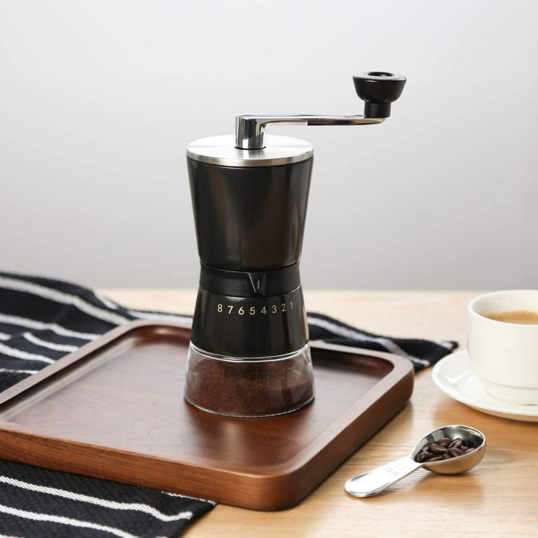 Vucchini Manual Coffee Grinder with Ceramic Burr - 15 Adjustable Settings -  Portable Hand Coffee Bean Mill （Black） 