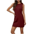 thumbnail image 2 of PiGOGI Women's Solid Dress - Sexy Round Neck Sleeveless Casual Comfortable All Occasion Flowy Boho Dress Wine, 2 of 8