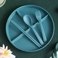 thumbnail image 4 of JeashCHAT Wheat Straw Dinnerware Set, Plastic Divided Plate with Chopsticks, Spoon, Fork - Lightweight Reusable Dinner Plates Dishes for Kitchen Camping, Party Supplies, Green, 4 of 5
