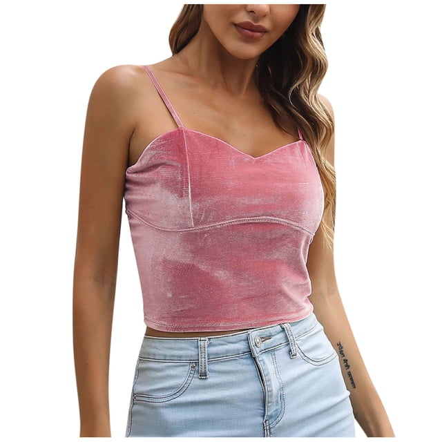 Timegard Camisole pour Femmes à Col en V à Bretelles Spaghetti Courte Confortable pour Sorties T-Shirt Camisole Mode d'Été