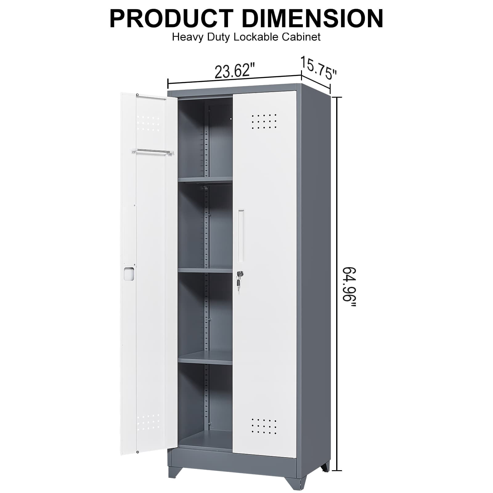 Aukfa 65" Metal Garage Storage Cabinets, Lockable Broom Closet Storage Cabinet with Shelves for Basement/Office/Laundry Room, White