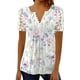 thumbnail image 1 of Mujeres floral Encaje blusa manga corta elegante plisado botón frente camiseta para el verano, 1 of 4