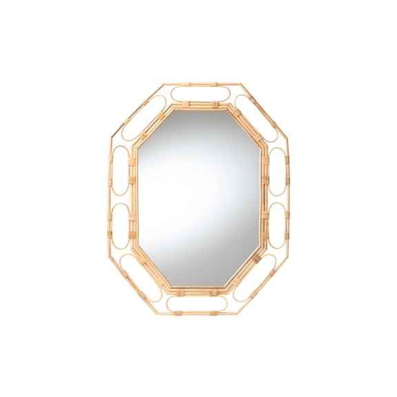 bali & pari Remedy Octagonal Natural Rattan Wall Mirror - Handwoven Accent Mirror with Open Loop Detailing, Boho Style for Entryway, Bedroom, or Living Room Decor