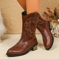 thumbnail image 2 of Womens Winter Fall Wide Calf Cowboy Boots Vintage Embroidered Chunky Heeled Slip on Western Cowgirl Booties, 2 of 6