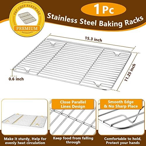 16 Inch Baking Sheet Pan with Rack Set, Stainless Steel Cookie Sheet Pan Tray with Cooling Rack for Oven Use, Cooking Roasting, Non Toxic & Dishwasher Safe, Heavy Duty