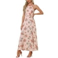 thumbnail image 2 of INSPIRE CHIC Sleeveless Floral Dress for Women’s Round Neck Slit Hem Summer Long Dresses Pink XL, 2 of 5