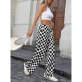 thumbnail image 4 of Women Elastic Waist Wide Leg Pants, Checkerboard Print Loose Trousers with Pockets for Fall Daily Casual Wear, 4 of 6