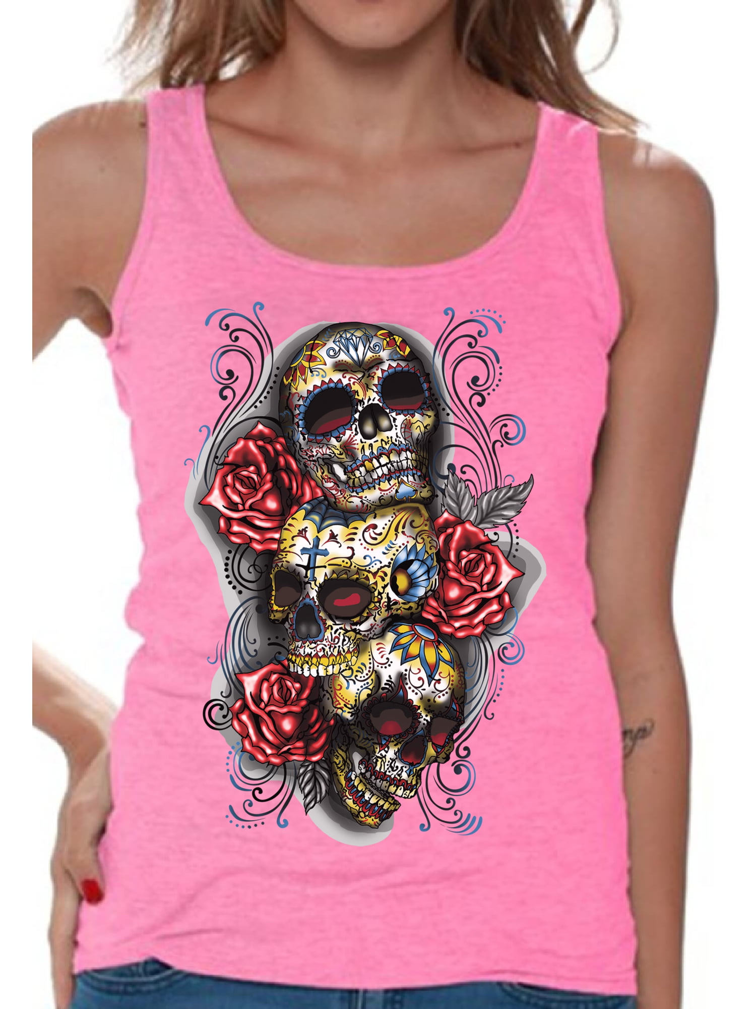 Dangerously Sweet Skull cupcake Ladies\u2019 Muscle Tank Halloween skeleton flowy relaxed fit women's shirt