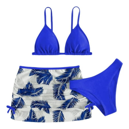 WOYY Tween Girls Bikini Set and Cover Up Skirt Swimsuit Bathing Suit Swimwear 3-Piece
