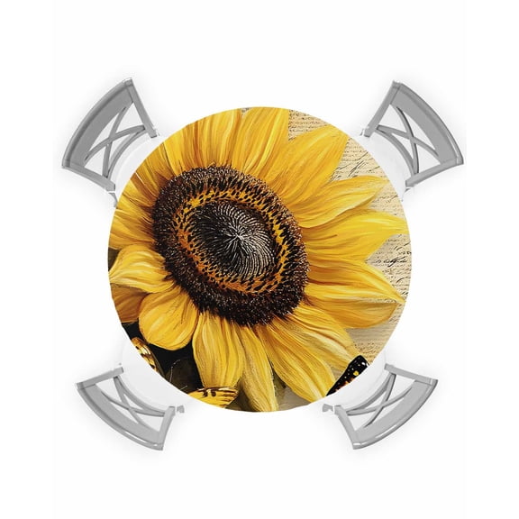 nqOlkjepod Sunflower Round Tablecloth, Fitted Table Cover with Elastic for 36"-44" Round Tables, Butterfly Spring Floral Vintage Table Cloth Outdoor Indoor Dinning Party Waterproof Tablecloths